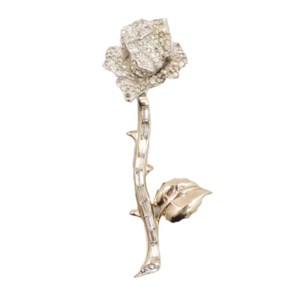 Vintage Signed Jomaz Rose Detachable Stem Brooch